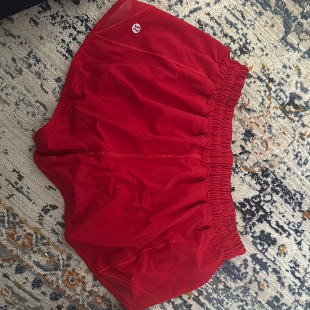 Lululemon Athletica Red Athletic Shorts with Ruched Sides